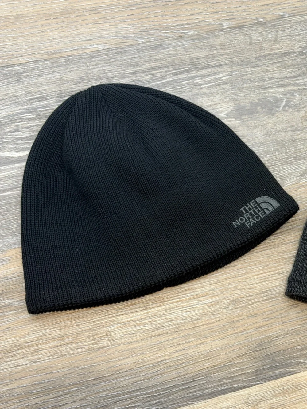 The Northface beanie hats lot of two black & charcoal gray